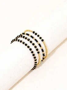 4pcs Fashionable Handmade Black Crystal Beaded Mini Bracelet Set For Women, Perfect For Holidays, Parties And Festival Gifts - Multicolor - View 2