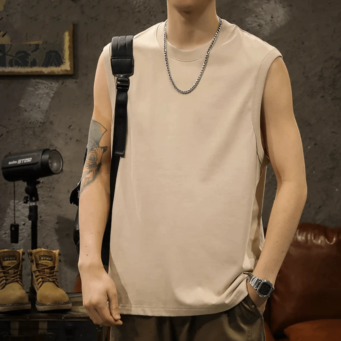 Men Tank Tops - Màu be - Xem 1