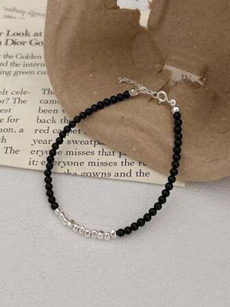 S925 Sterling Silver Bracelet With Black Agate, Lightweight Luxury Fashionable INS Style, Suitable For Friends, Couples, Family, Festival Gift