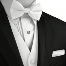 Sizes XS To 6XL Men's 3-Piece Tuxedo Vest Set – Satin Waistcoat With Bow Tie And Pocket Square For Wedding, Prom, Formal Events - 白色 - 查看 4