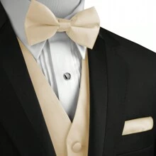 Sizes XS To 6XL Men's 3-Piece Tuxedo Vest Set – Satin Waistcoat With Bow Tie And Pocket Square For Wedding, Prom, Formal Events - 香檳色 - 查看 3