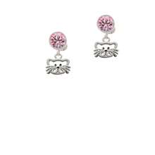 Delight Jewelry Open Cat Face Crystal Clip On Earrings - 粉紅色水晶 - 查看 1