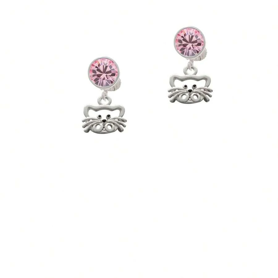 Delight Jewelry Open Cat Face Crystal Clip On Earrings - 粉紅色水晶 - 查看 1