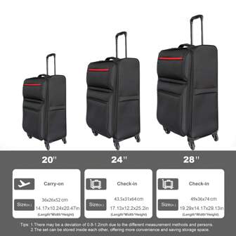 Softside Luggage Expandable 3 Piece Set Suitcase Upright Spinner Softshell Lightweight Luggage Travel Set