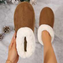 Women's Soft Comfortable Snow Boots Velvet Fur Side Flat Shoes Indoor Outdoor Winter Slippers Cotton Shoes - 卡其色 - 查看 5