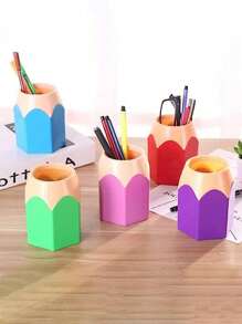 1入組筆架、鉛筆形狀筆架容器、鉛筆收納架、塑膠多功能桌面收納件化妝刷壺花瓶可愛文具適合學校、辦公室、家庭、宿舍（綠色）
