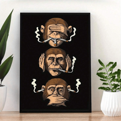 1pc Canvas Poster, Modern Art, Three Wise Monkeys Smoking Wall Decor, Ideal Gift For Bedroom Living Room Corridor, Wall Art, Wall Decor, Fall Decor, Room Decoration Gifts Birthday Graduation Home Decor Christmas Decorations Christmas