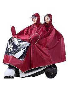 (028) IMPERMEABLE PARA UNA O DOS PERSONAS PARA VIAJES EN MOTOCICLETA, BICICLETA O MOTONETA, IMPERMEABLE A PRUEBA DE VIENTO - Rojo violeta - Ver 3