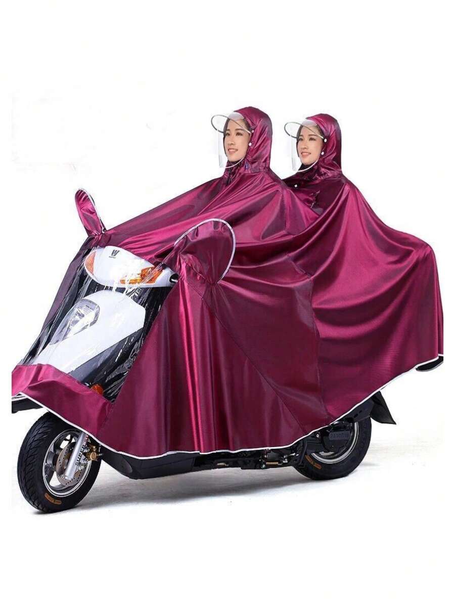 (028) IMPERMEABLE PARA UNA O DOS PERSONAS PARA VIAJES EN MOTOCICLETA, BICICLETA O MOTONETA, IMPERMEABLE A PRUEBA DE VIENTO - Rojo violeta - Ver 1