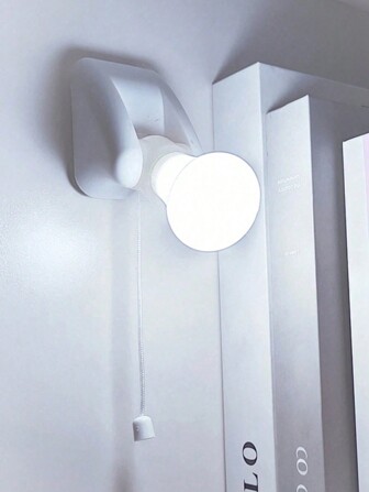 1pc Portable White LED Bulb Wall Lamp/Night Light With Pull Cord And Battery-Powered Self-Adhesive Cabinet Light For Bathroom/Bedroom/Study Room (Battery Not Included)