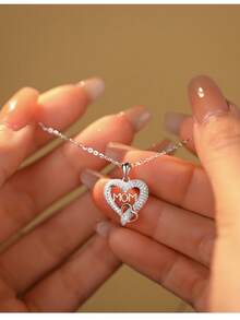 一封情书妈妈心形项链女轻奢锆石项链母亲节礼物 - 復古銀色 - 查看 5