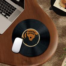 1pc Record Cat Pattern Design Funny Mouse Pad, Round Mouse Mat For Office Desk With Anti-Slip Rubber Base, Small Mini Travel Mouse Pad For Notebook Laptop, Suitable For Girls And Boys, Office, Home, Study, And Gaming