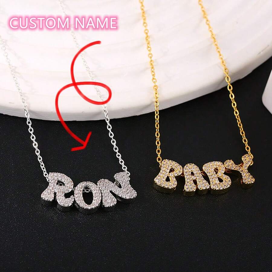 26pcs Alphabet Full Rhinestone Pendant DIY Copper Inlaid Cubic Zirconia Customized Name Necklace Gift - Rose Gold - View 1