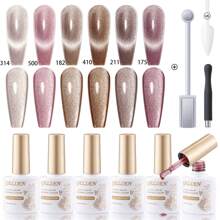 Gellen Esmalte Gel Com Efeito De Olho De Gato 10ml Glitter Arco-íris Magnético, Esmalte Gel De Brilho Para Unhas Com Efeito De Cat Eye, Conjunto De Manicure Para Casa Ou Salão Com Pau De Magnetismo Cor Rosa Transparente Galáxia