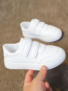 1pair Children's Double Hook-And-Loop Leather Flat Sneakers, Infant Sports Shoes, Boys' And Girls' Soft Non-Slip Casual Shoes, Baby Girls' Shoes For All Seasons - White - View 7