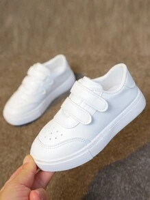 1pair Children's Double Hook-And-Loop Leather Flat Sneakers, Infant Sports Shoes, Boys' And Girls' Soft Non-Slip Casual Shoes, Baby Girls' Shoes For All Seasons - White - View 6