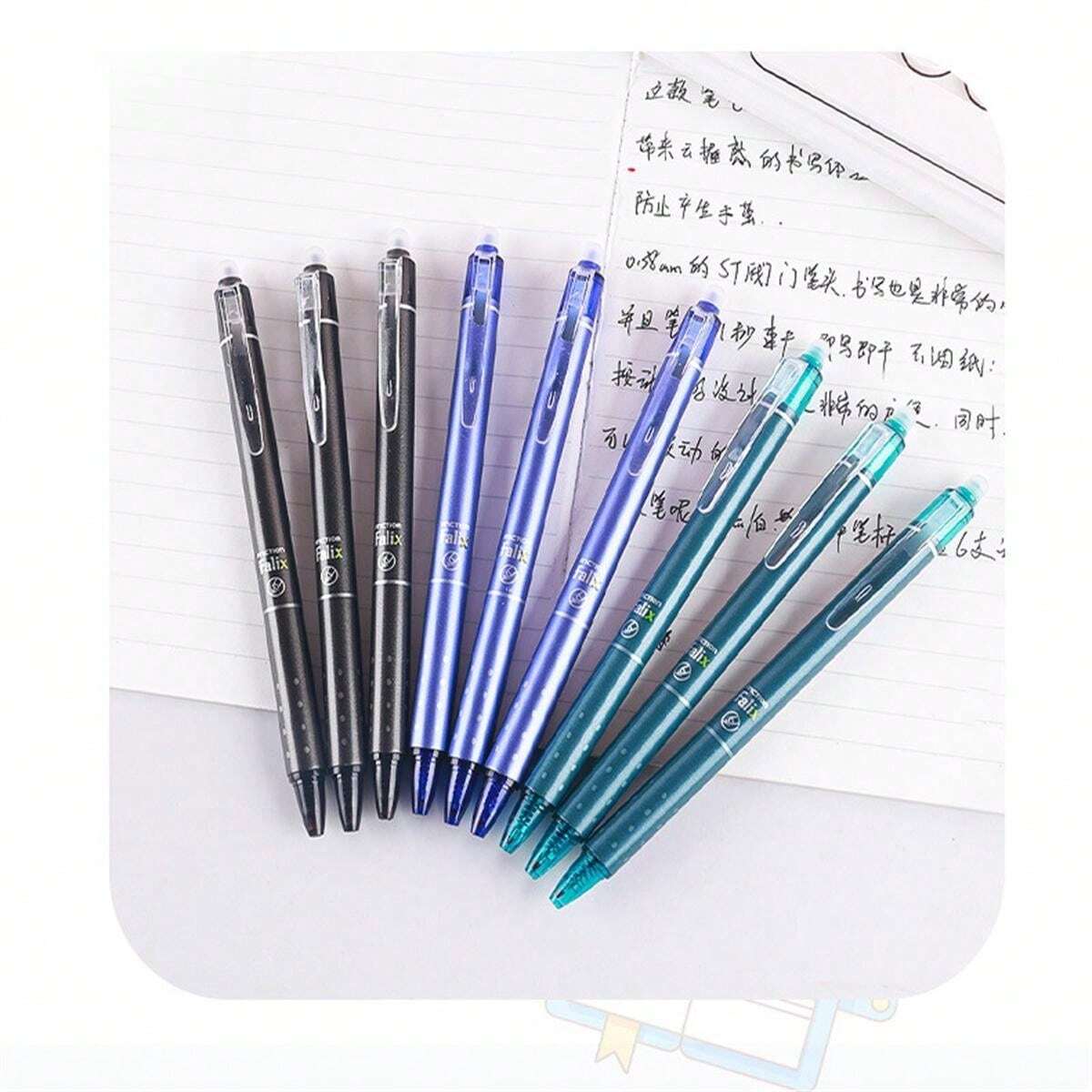 1 boîte de 12 stylos à bille effaçables à bouton poussoir neutres, 0,5 mm, style simple pour l