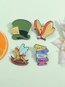 QIHOO 4 bucăți de desene animate anime film email pin pălărie magică ceașcă de ceai pâine fluture cu aripi broșă personaj de desene animate insignă rucsac rever ca cadou pentru prieteni