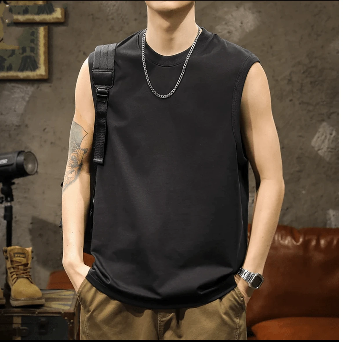 Men Tank Tops - 黑色 - 查看 1
