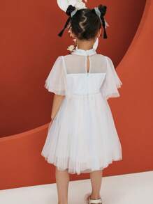 mini bala Girls'  New Chinese Style Net Bubble Sleeve Dress - Blue - View 2