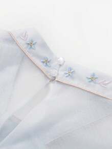 mini bala Girls'  New Chinese Style Net Bubble Sleeve Dress - Blue - View 7