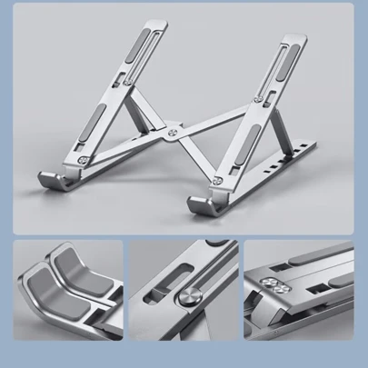 Soporte portátil de aluminio de 18 pulgadas, plegable y con disipación de calor, elevador portátil para tableta y teléfono móvil