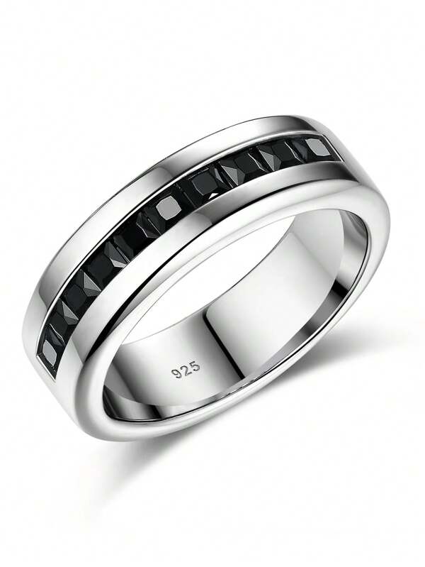 AIHUASI 1pc 925 Sterling Silver Men Wedding Ring 1Ct 10 Large Princess Cut 5A Black Cubic Zirconia Promise Ring For Him Vintage Fine Jewelry Gift