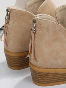 Bốt cổ ngắn màu nude thu/đông có khóa kéo phía sau, cỡ lớn, màu nude, thiết kế xuân/hè mới, bốt dành cho nữ - Màu Khaki - Xem 9