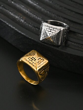 1pc Fashion Stainless Steel Pyramid Ring, Unisex, Suitable For Festivals, Parties, And Daily Wear, As A Gift