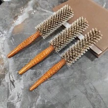 圓桶形野豬鬃毛捲髮梳，捲髮、瀏海、頭髮梳理、刷梳、定型齊全，易於優雅梳理不打結 - 棕色 - 查看 4
