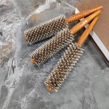 圓桶形野豬鬃毛捲髮梳，捲髮、瀏海、頭髮梳理、刷梳、定型齊全，易於優雅梳理不打結 - 棕色 - 查看 7