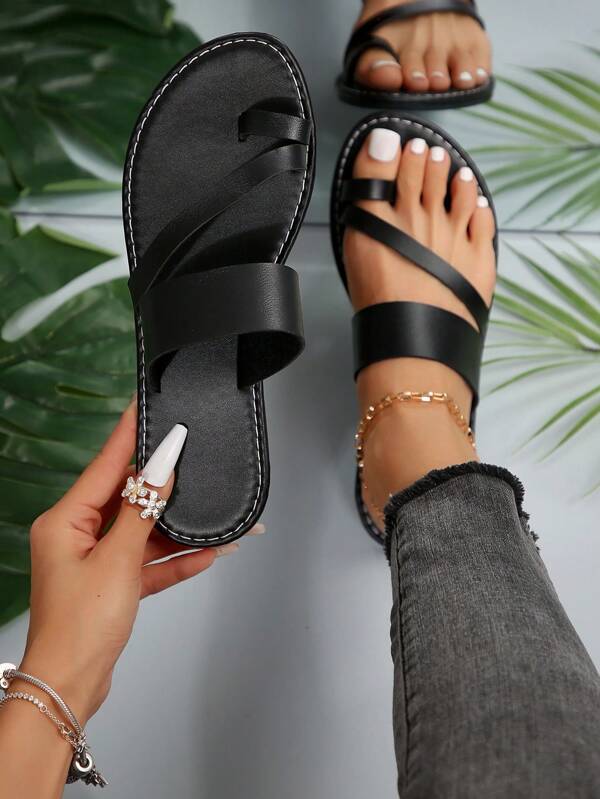 Summer Comfortable Flat Slippers For Women With Toe Ring