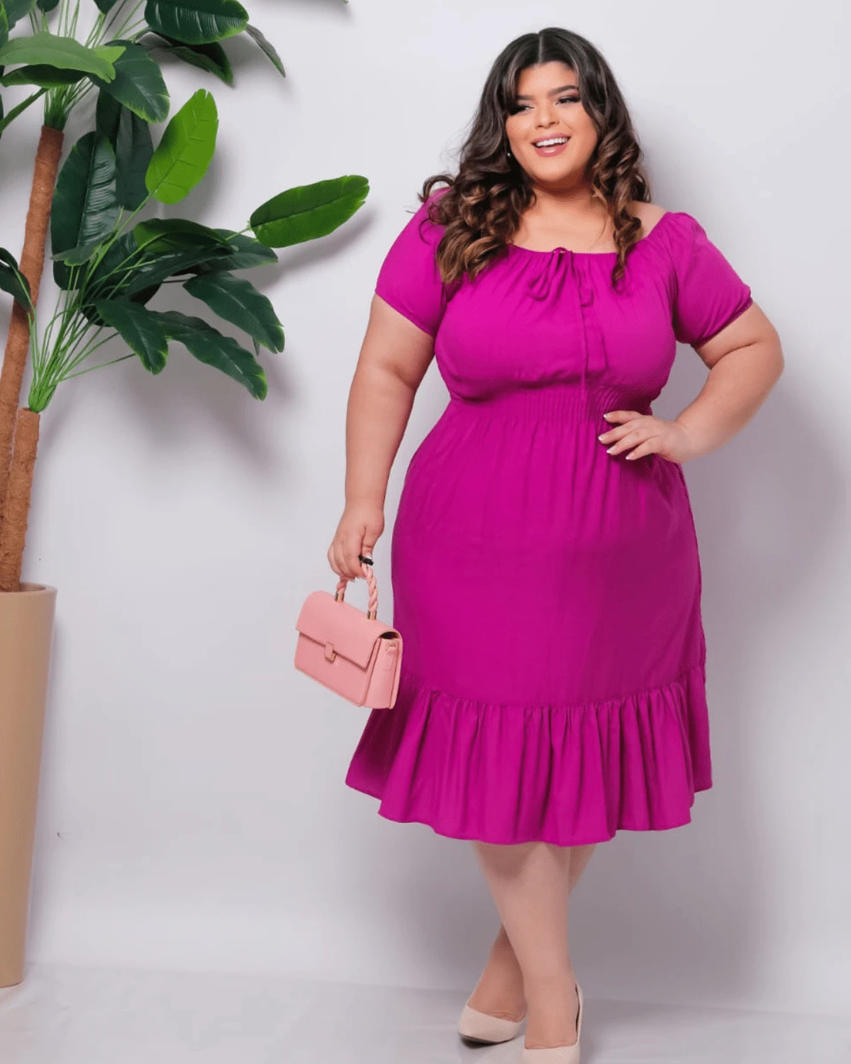 Women Midi Dresses - 玫紅色 - 查看 1