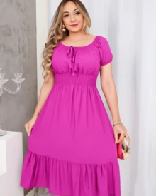 Women Midi Dresses - 玫紅色 - 查看 3