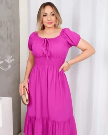 Women Midi Dresses - 玫紅色 - 查看 4