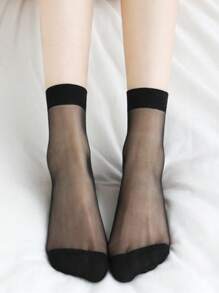 10 pares de medias cortas transparentes para mujer, en color negro y nude, ligeras para primavera/verano, calcetines cortos casuales transparentes (Sin tarjeta)