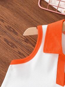 Young Girl Summer Sleeveless Small Square Neck Vest And Asymmetrical A-Line Skort Casual Suit