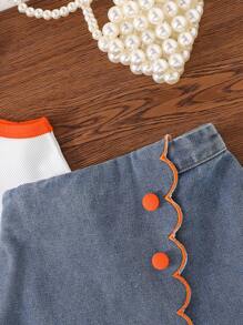 Young Girl Summer Sleeveless Small Square Neck Vest And Asymmetrical A-Line Skort Casual Suit