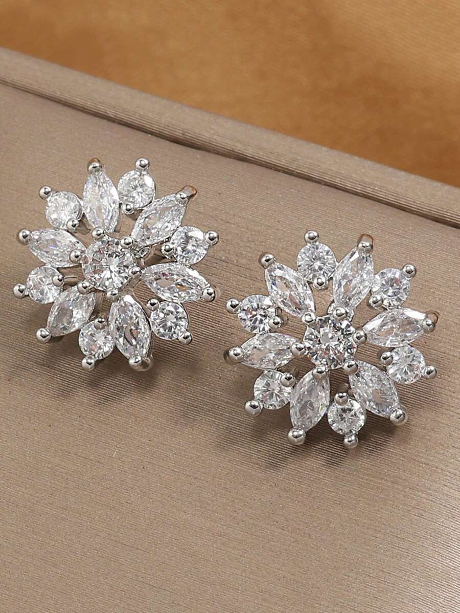 rakol Bông tai thiết kế hoa rhinestone - Bạc - Xem 1