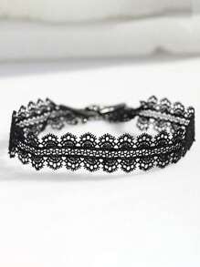 1 pieza Collar de gargantilla de encaje negro de nailon con estilo lolita punk, adecuado para cena, citas y uso diario de mujeres