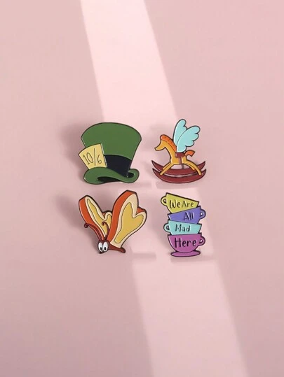 1pc Creative & Fun Bread Butterfly Hat, Rocking Horse English Cup Brooch Cartoon Badge, Match Clothing & Backpack Fashion Enamel Pin, Suitable For Men And Women Daily Wear