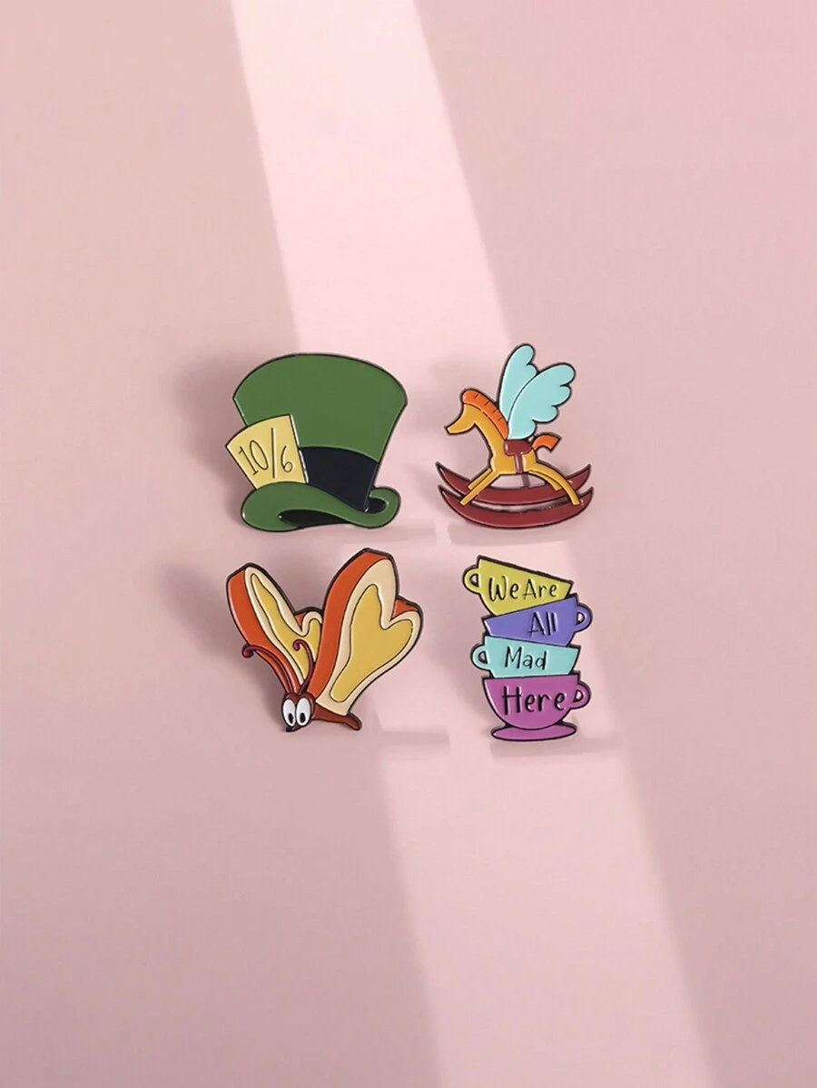 1pc Creative & Fun Bread Butterfly Hat, Rocking Horse English Cup Brooch Cartoon Badge, Match Clothing & Backpack Fashion Enamel Pin, Suitable For Men And Women Daily Wear - Multicolor - View 1