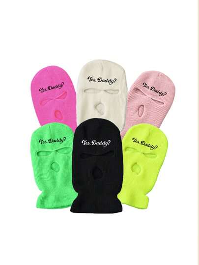 1pc Unisex Knit Balaclava Hat With Embroidered Decor And Face Mask, Suitable For Autumn And Winter Outdoor Activities Such As Travel, Skiing, Cycling, Hiking