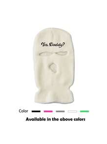 1入組男女適用針織貼面帽，帽子上刺繡裝飾，帶口罩，適用於秋冬戶外活動，如旅行、滑雪、騎自行車、遠足等 - 彩色 - 查看 4