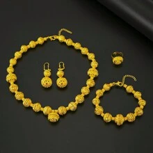 5 pièces/set Collier de perles africaines de Dubaï, boucles d'oreilles, ensemble de bijoux pour femmes, plaqué or 24 carats, cadeau de mariage de mariée pour fête