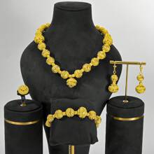 5 pièces/set Collier de perles africaines de Dubaï, boucles d'oreilles, ensemble de bijoux pour femmes, plaqué or 24 carats, cadeau de mariage de mariée pour fête