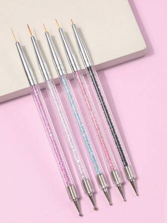 Nagelkonstpenslar, 5 st nagellinerpenslar, dubbeländade akrylnagelpenslar, nagelkonstrandpenslar och nagelprickpennor för franska nageltips