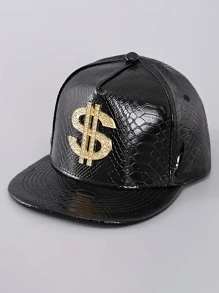 Cool Hippie Flat Brim Baseball Cap, Rhinestone Golden Dollar Sign Punk Trucker Hat, Snapback Hat For Casual Leisure Outdoor Sports, Dance & Skate Boarding & Cosplay,School