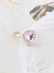 1 Nhẫn trái tim thời trang tương phản dành cho phụ nữ, Nhẫn pha lê thủy tinh, Nhẫn xếp chồng để đeo hàng ngày khi đi nghỉ - hình trái tim - Xem 34
