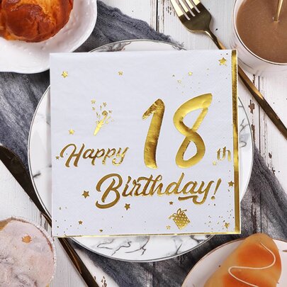 33*33cm 20 件双层金箔印刷“生日快乐”18/20/30/40/50/60 岁餐巾，适用于生日派对和周年纪念派对装饰、圣诞节